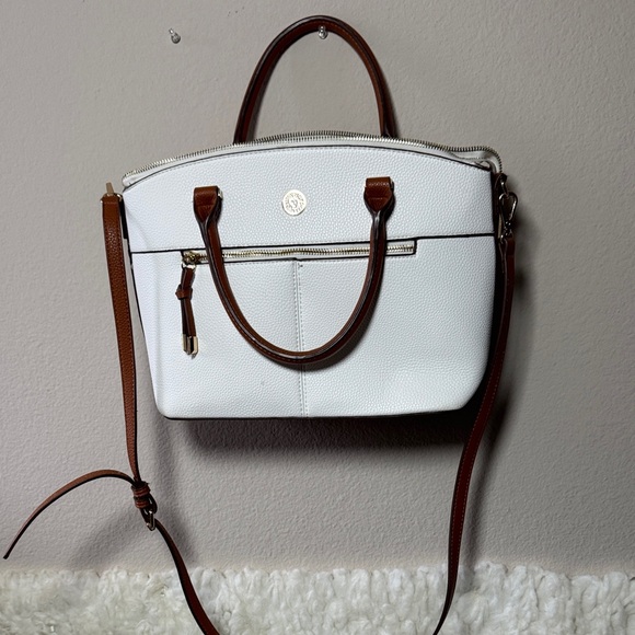 Anne Klein Handbags - Anne Klein White and Brown Satchel